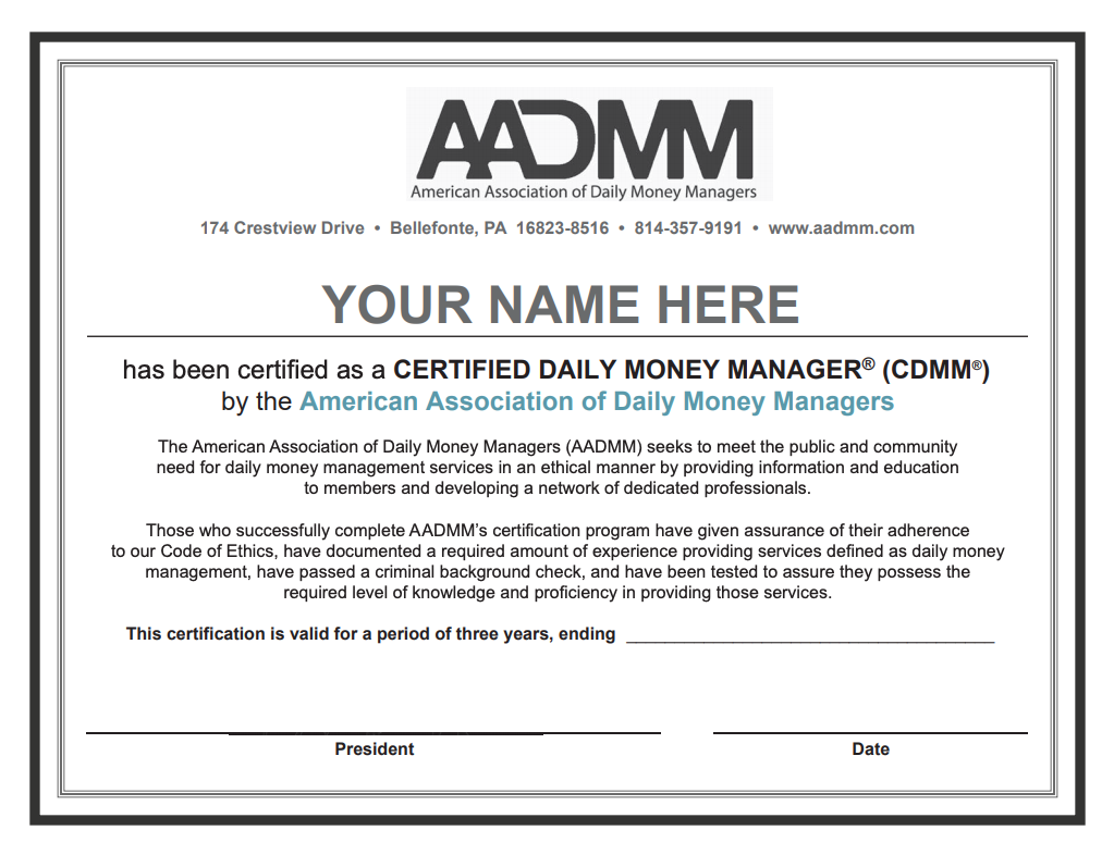 CDMM certificate sample